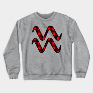 Aquarius Zodiac Horoscope Symbol in Black and Red Buffalo Plaid Crewneck Sweatshirt